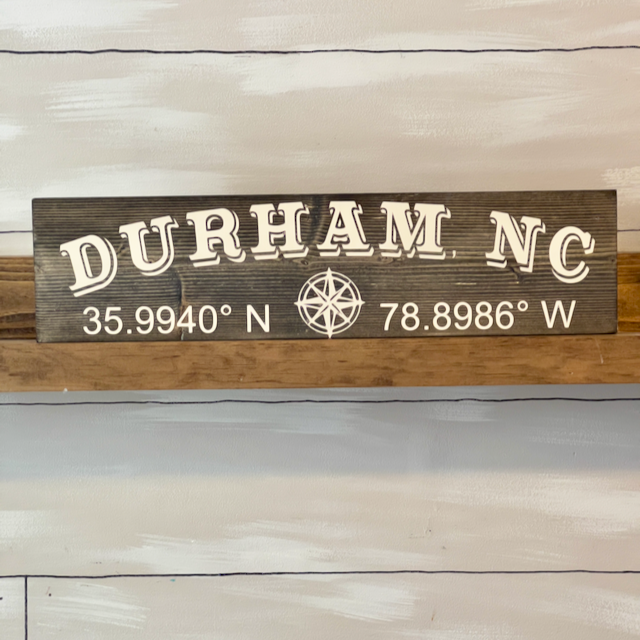 Durham GPS Coordinates Sign