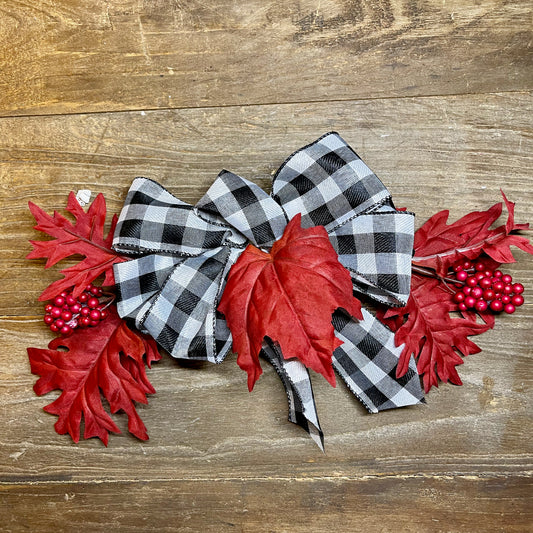 Buffalo Check and Red Leaves Bow