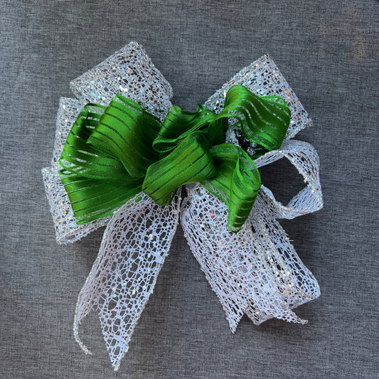 Green and Mesh Glitter Bow