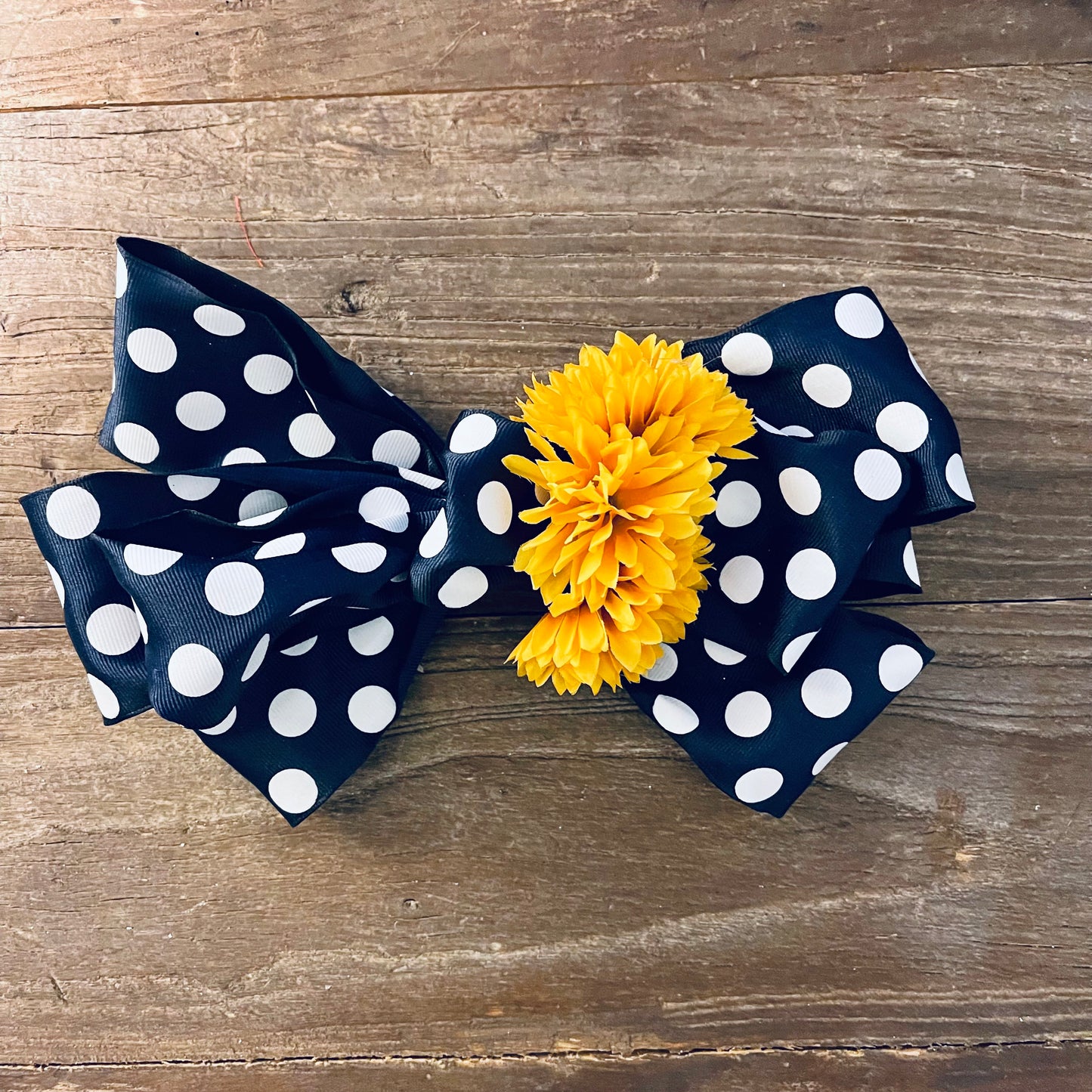 Blue Poka-Dot Sunflower Bow