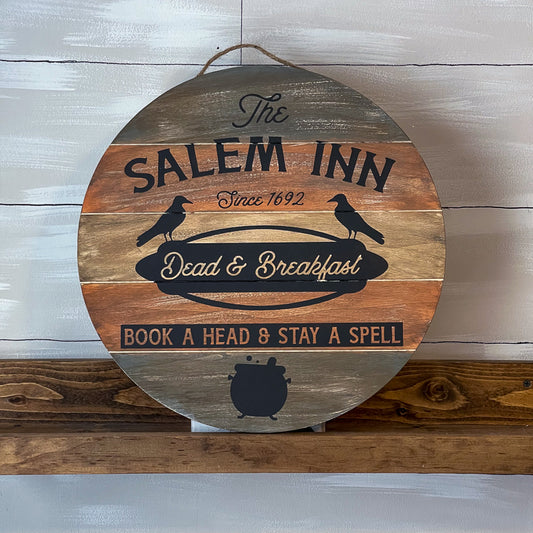 Round Halloween Salem Inn Sign