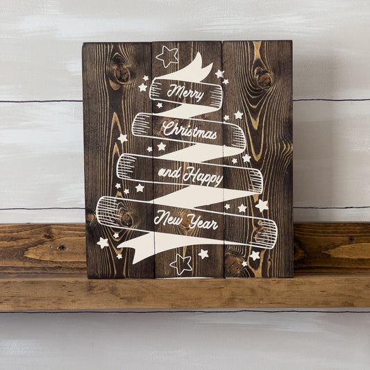 Merry Christmas and Happy New Year Tree Sign