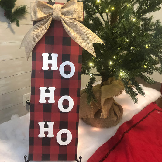 Christmas HO HO HO Sign with Bow